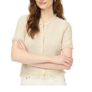 J. Crew Factory Short Sleeve Fringe Lady Cardigan Sweater NWT sz Large